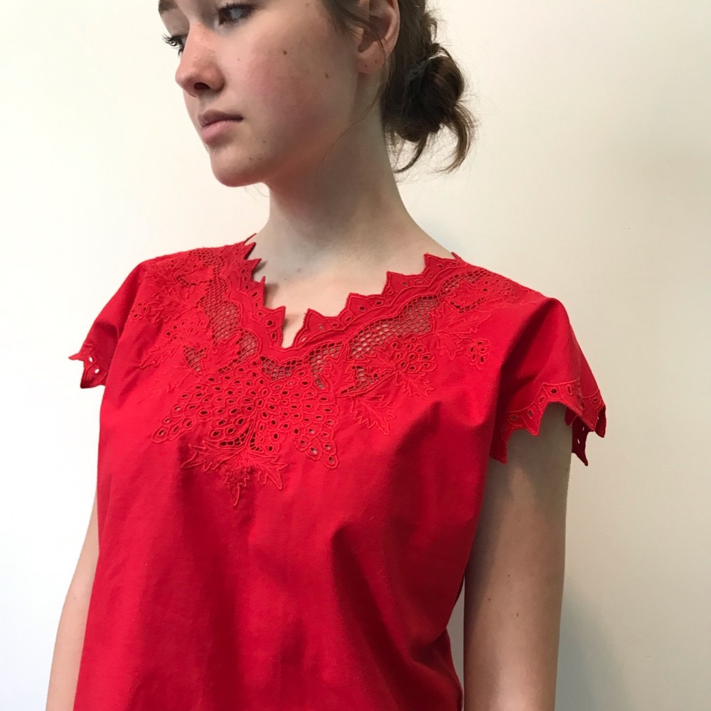 Vintage embroidered cropped cotton top - handmade w French hand sewn inseams!